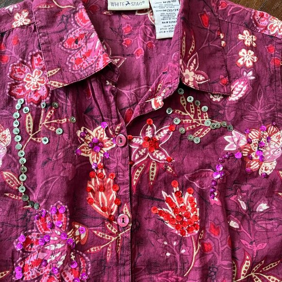 Vintage Y2K White Stag floral button blouse sequins fairycore boho - Picture 3 of 7